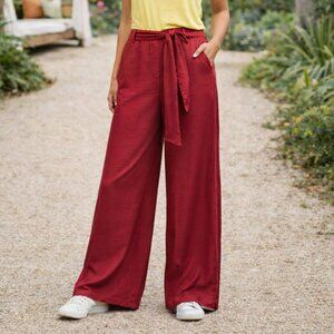 Maeve Anthropologie Wide Leg Red Belted Pants Size 14